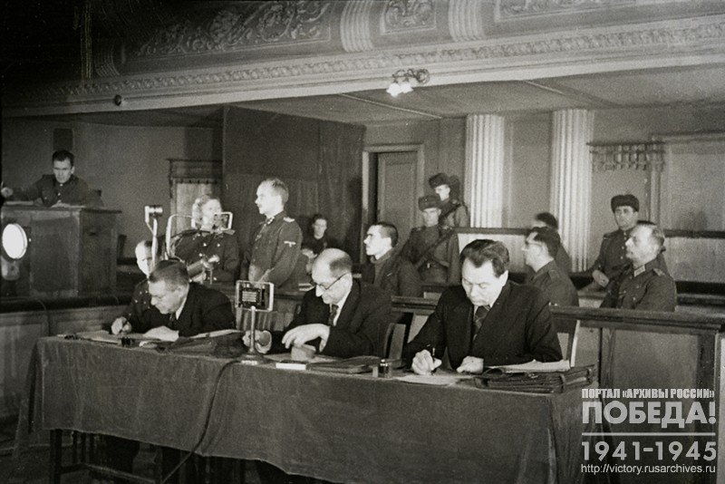 Defenders of the accused: Kommodov, Kaznacheev, Basov at trial of German war criminals in Kharkov
