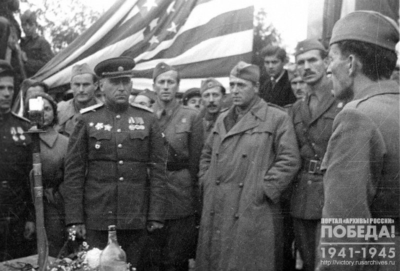 General V.I.Zhdanov making a speech at a meeting in Belgrade dedicated to liberation of Yugoslavia