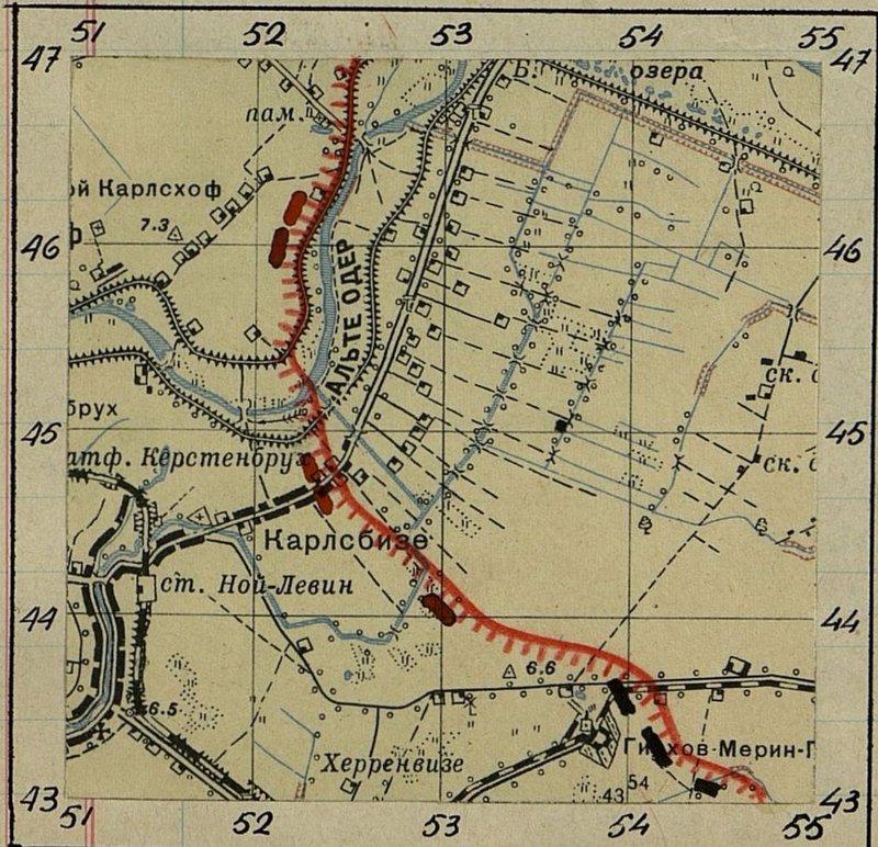 Image: Scheme of bridge crossings (MP) installed in the strip of 9 rifle corps for 16-21.3.45