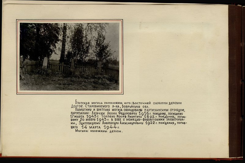 Original image: The mass grave is located in the south-eastern outskirts of the village of Dolgoe. Starobinsky district, Bobruisk region