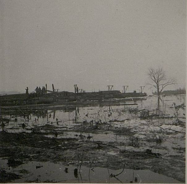 Image: The left bank of the Danube river flooded with water in the Dunapentella district