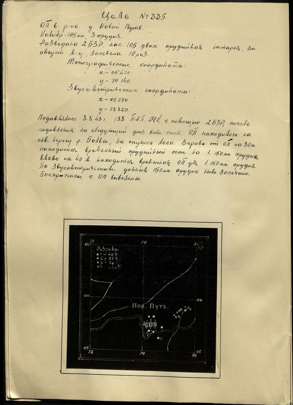 Оригинальный образ: Цель № 335. Огневая позиция в районе д. Новый Путь. Калибр - 105 мм, 3 орудия