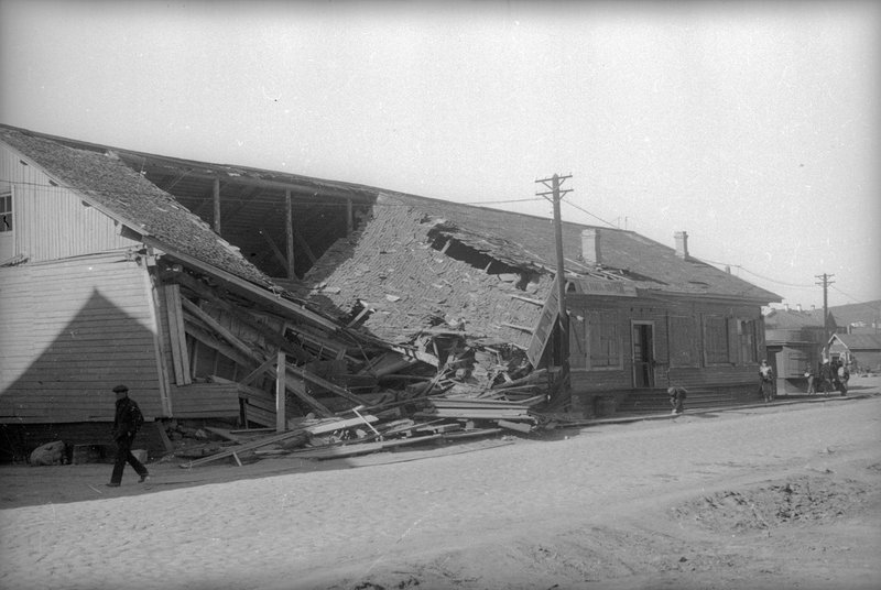 Traces of destruction after Nazi air raid in Murmansk, 1942