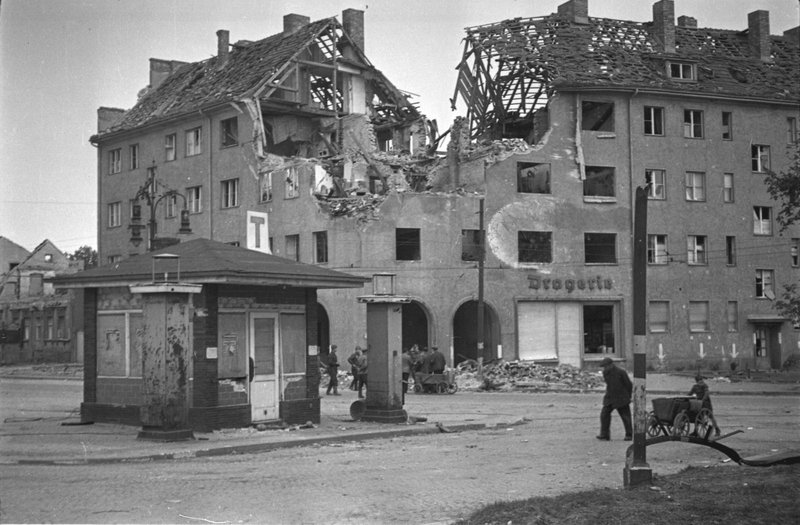 A building in Berlin after being hit by a heavy artillery shell
