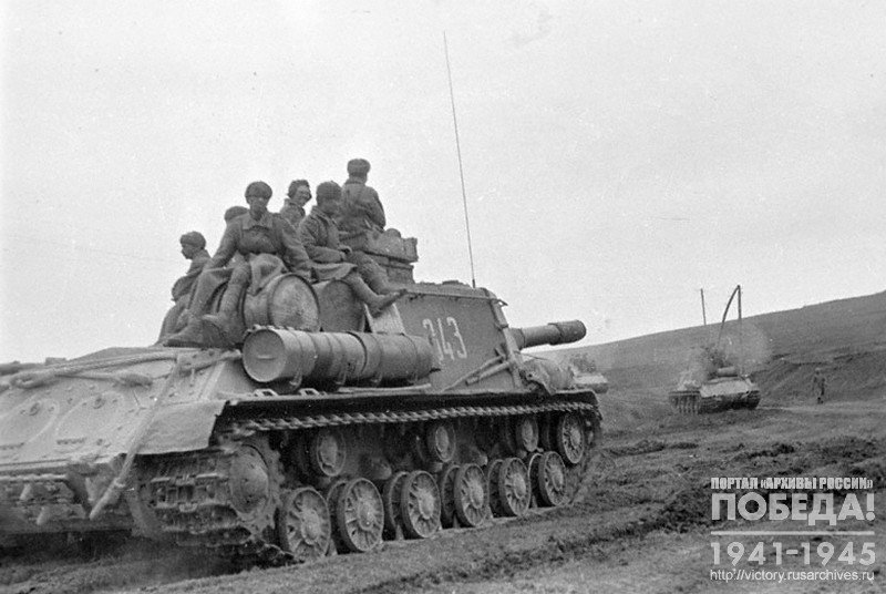 A soviet self-propelled gun on the march