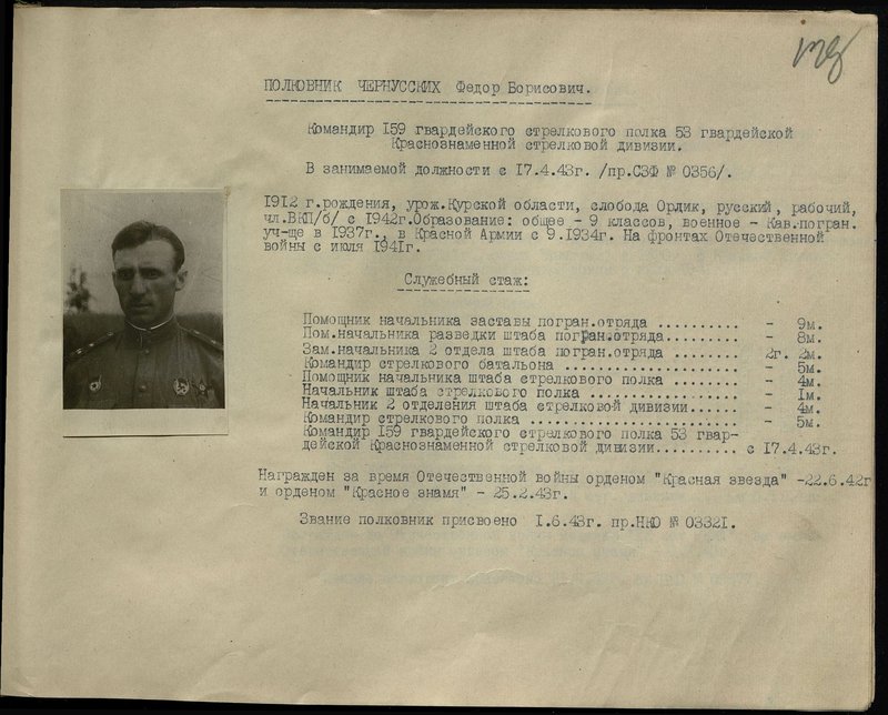 Оригинальный образ: Полковник Черноусских Федор Борисович. Командир 159 гвардейского стрелкового полка 53 гвардейской Краснознаменной стрелковой дивизии