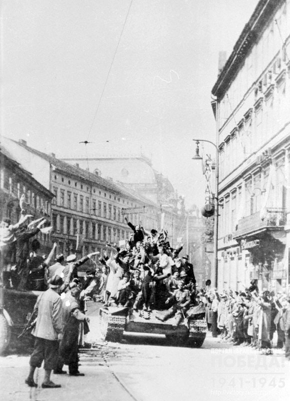 Soviet tanks on Narodny prospect in Prague