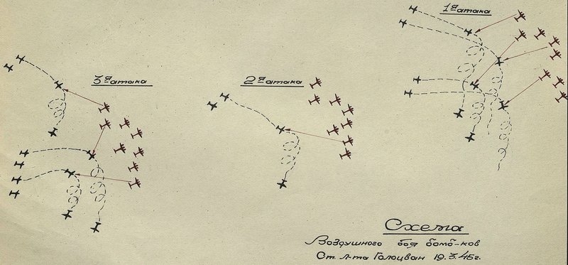 Image: Scheme of aerial combat of bombers by Senior Lieutenant  Golotsvan