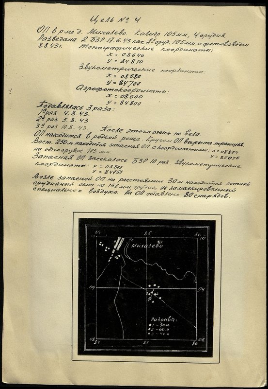 Original image: Target №4. Firing position in the area of the village Mikhalevo. Caliber 105 mm, 4 guns