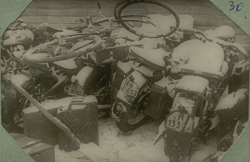 Image: German motorcycles abandoned by them during the retreat from the city of Kalinin