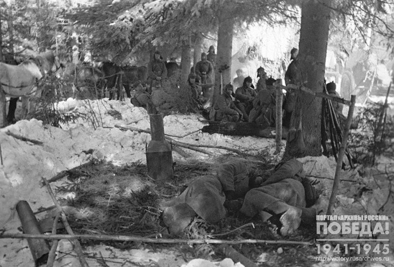 Red Army soldiers taking rest after the battle near Kemyar