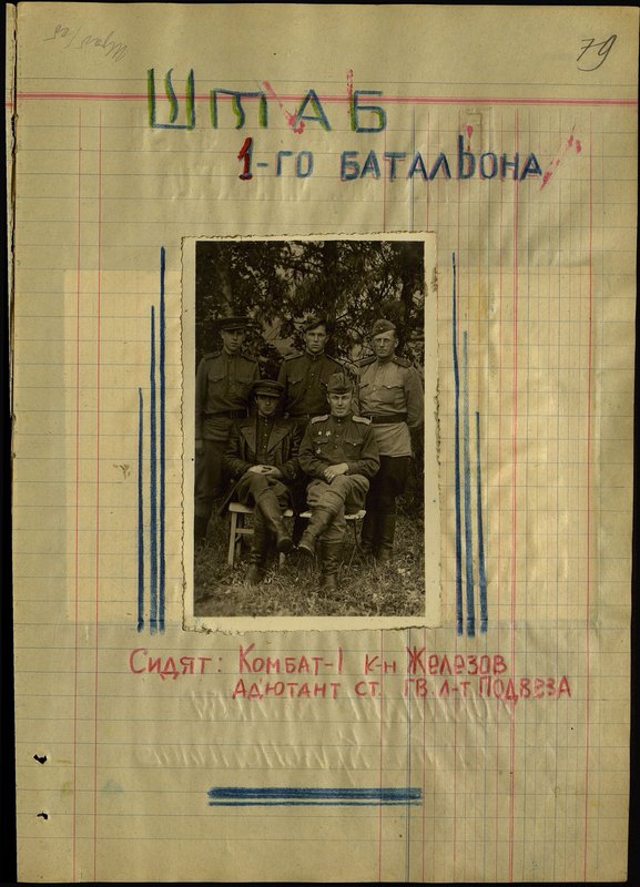 Оригинальный образ: Штаб 1-го батальона. Сидят: Комбат 1 капитан Железов, адъютант старший гвардии лейтенант Подвеза