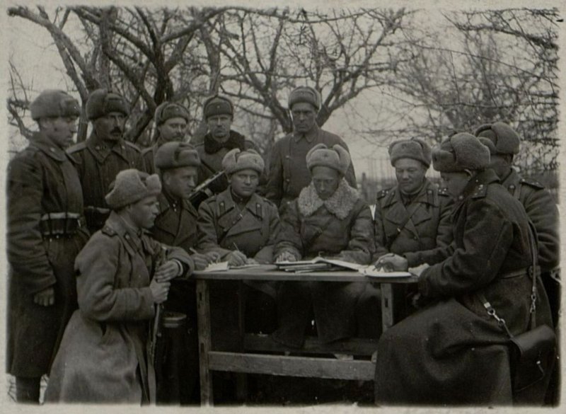 Image: The party bureau of Major Pavlov's unit is discussing the issue of admission to the ranks of the All-Union Communist Party of the Bolsheviks of the Red Army and commanders