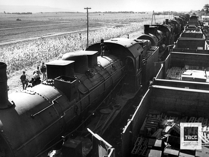 German ammunition trains captured by the Soviet troops. Romania, August 1944