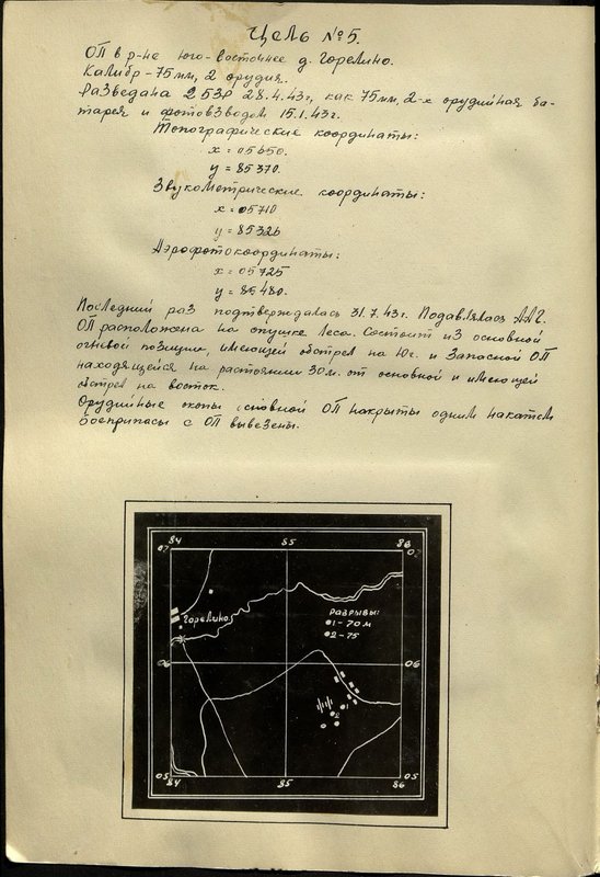 Оригинальный образ: Цель № 5. Огневая позиция в районе юго-восточнее д. Горелино. Калибр - 75 мм, 2 орудия