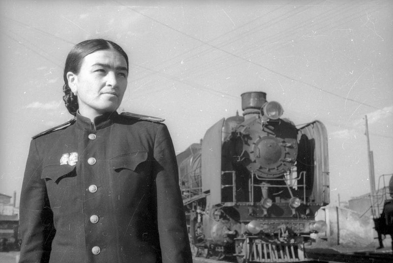 Steam locomotive driver Gulyam Gasanova. Baku
