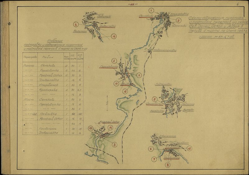 Original image: Scheme of the maintenance of ferry and bridge crossings on the Sev. Donets, Oskol and Aydar from March to June 1943
