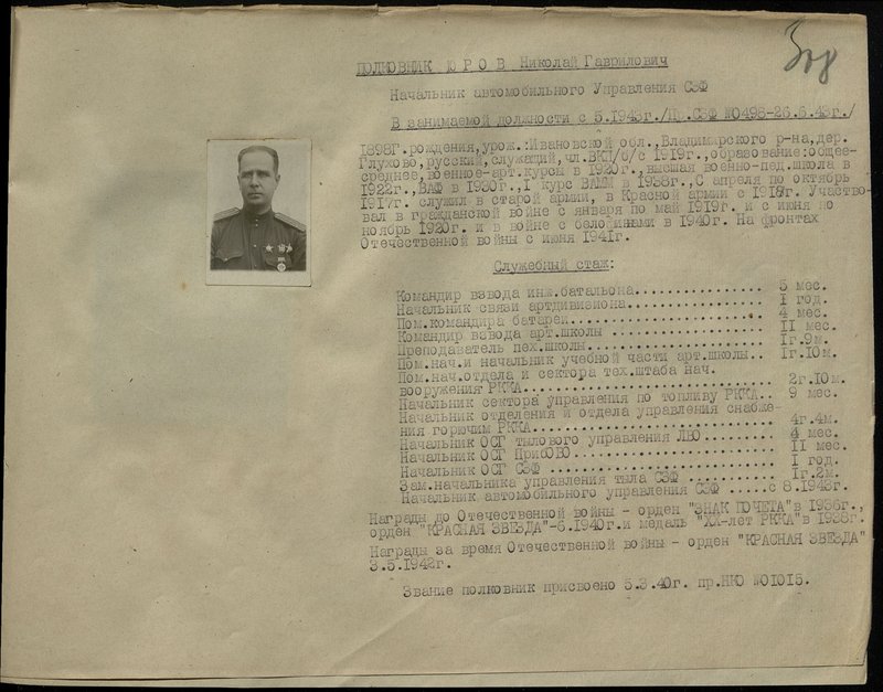 Оригинальный образ: Полковник Юров Николай Гаврилович. Начальник автомобильного Управления северо - западного фронта