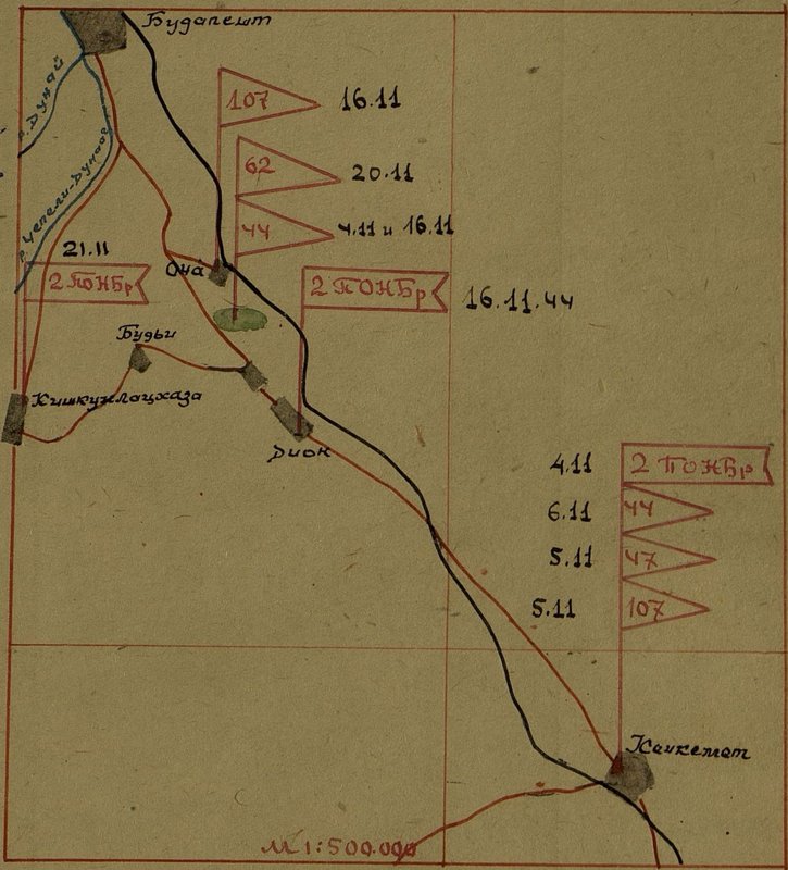 Image: Scheme of crossings across the Tissa River and the deployment of the 2nd Pontoon Brigade (PONBR)