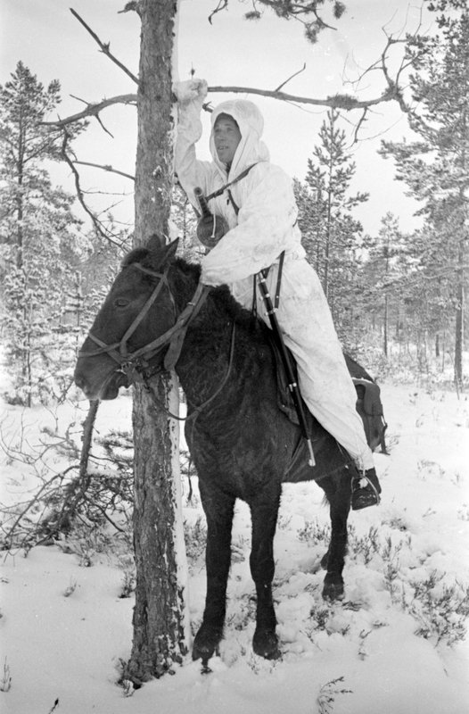 Cavalry scout, Senior Sergeant I. I. Puzhko on patrol