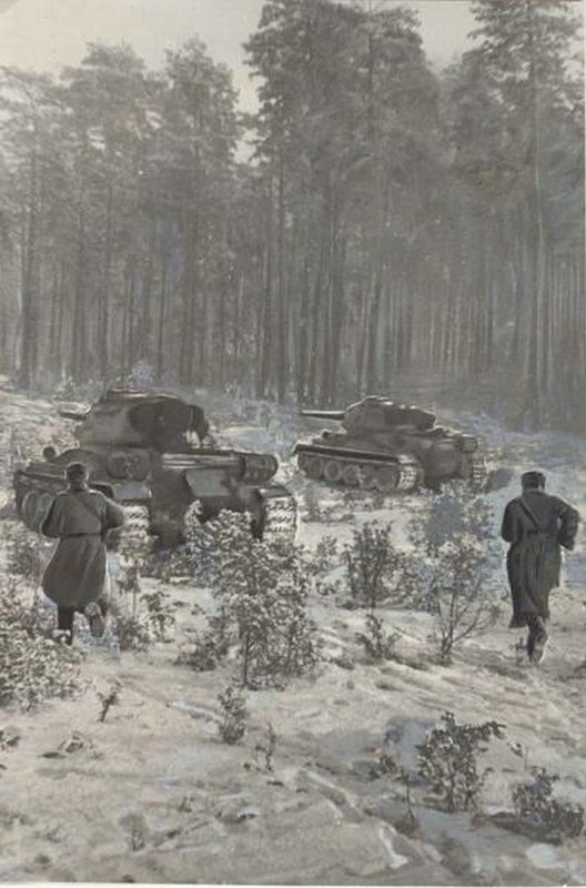 2nd Belorussian Front. In East Prussia. Tanks in action. 1945