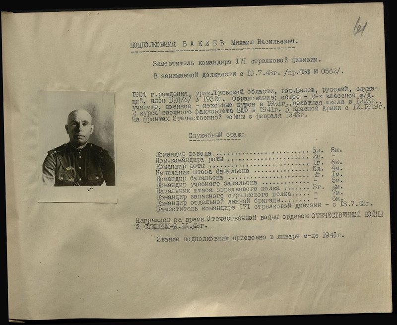Original image: Colonel Bakeev Mikhail Vasilievich. Deputy Commander of the 171st Infantry Division