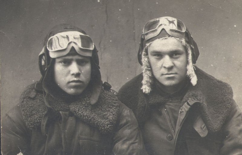 Pilot Evgeny Tikhonovich Silvestrov (right) with his front-line friend