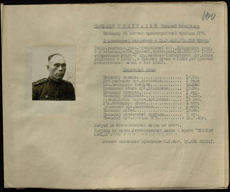 Original image: Colonel Generals Vasily Iosifovich. Commander of the 78th Light Artillery Brigade of the Reserve of the High Command