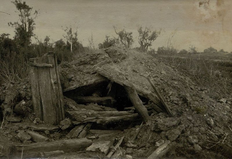 Image: German dugout destroyed by the fire of our artillery