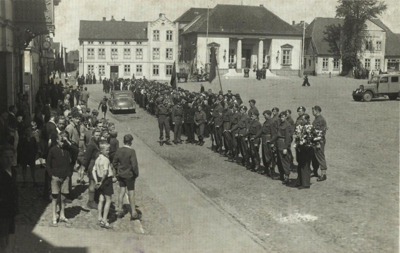 Before the Victory Parade. In the center, 2nd from left - V.A. Bukreev, a former prisoner of war. Germany, Neustadt, 1945