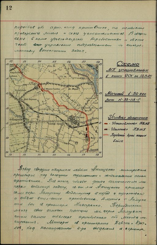 Original image: The scheme of bridge crossings (MP), installed in the strip of 9 rifle corps for 10.3.45
