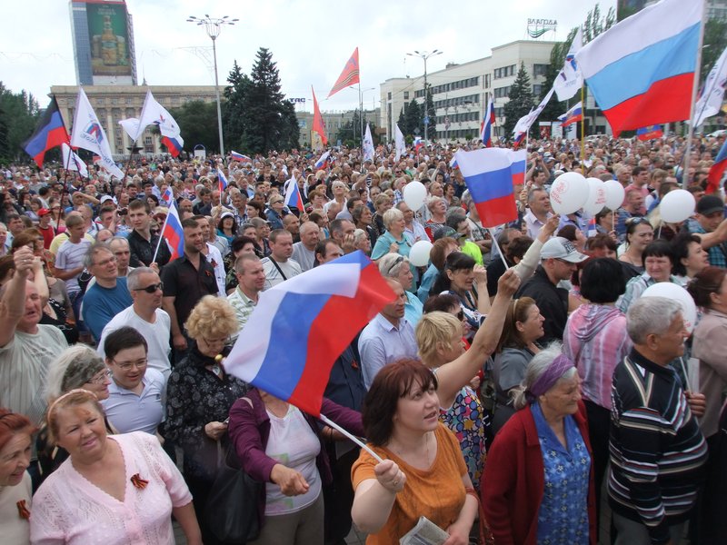 Rally in support of Donetsk People's Republic in Donetsk. During the rally under the slogan "Donbass - Russia" on Lenin Square