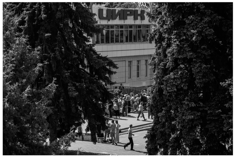 Переселенцы из Курской области ждут в очереди на оказание помощи в Курском государственном цирке