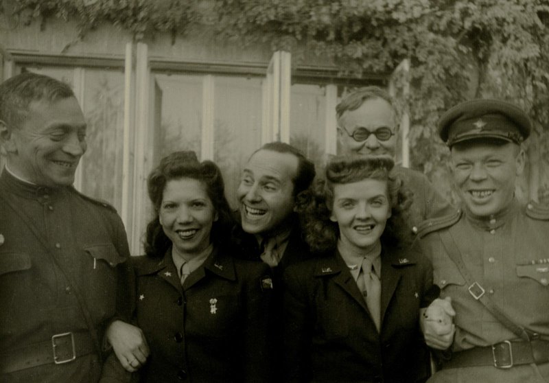 Soldiers of the Union armies of the 9th US Army and 33rd Army of the 1st Belorussian Front on Victory Day. Germany, Zerbst, May 9, 1945