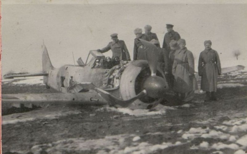 Фотография: Раненые показывают командованию госпиталя немецкий самолет