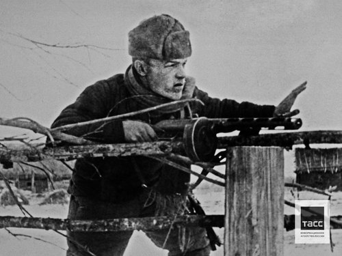 Reconnaissance platoon commander Foreman Nikolai Berezovoy during one of the partisan raids of Sergei Iovlev's detachment