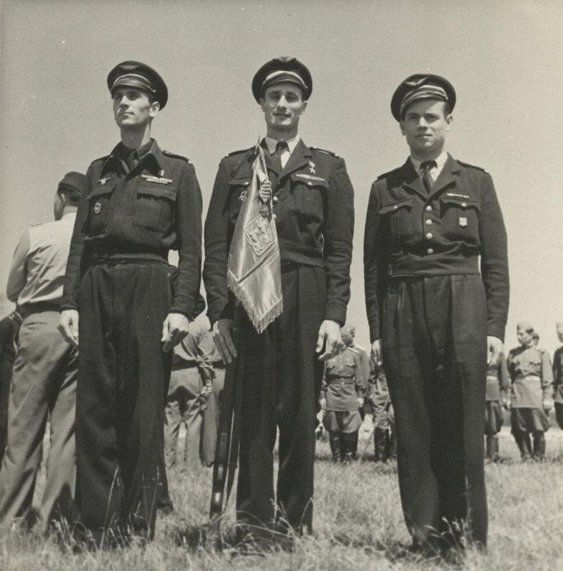 Pilots of the Normandie-Niemen Air Regimentat a festive buffet reception 