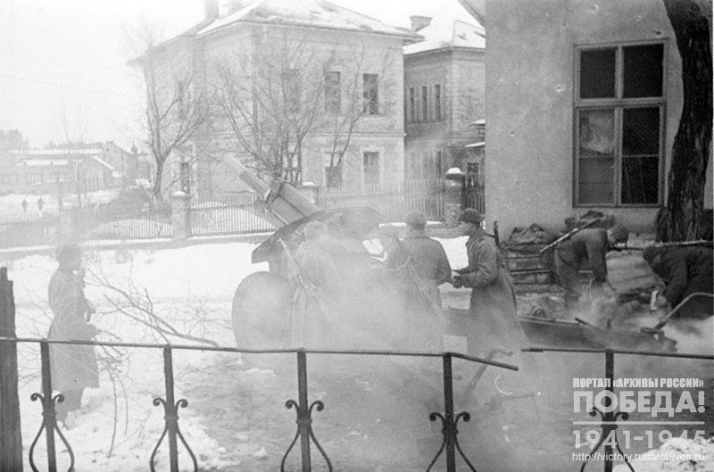 An artillery gun crew firing at the enemies during the battle for Budapest