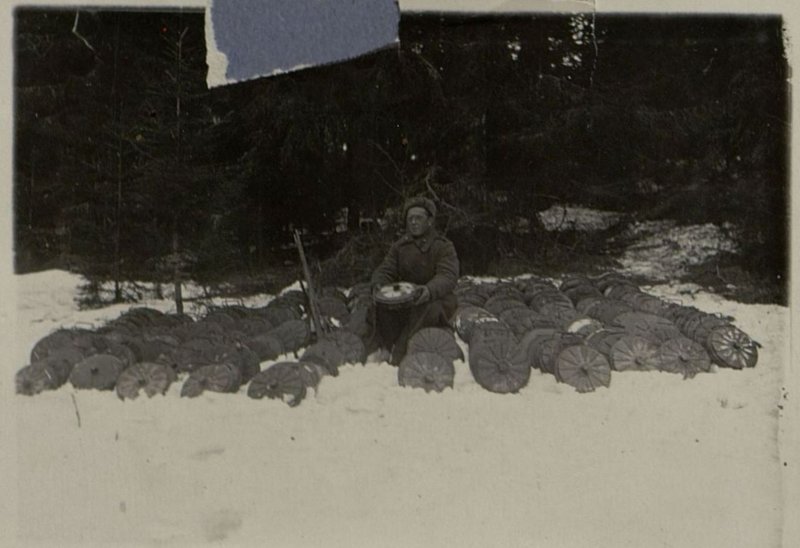 Image: Senior Sergeant Laryushkin at the German mines he removed during the day