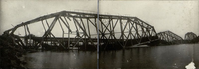 Image: General view of the destroyed metal bridge