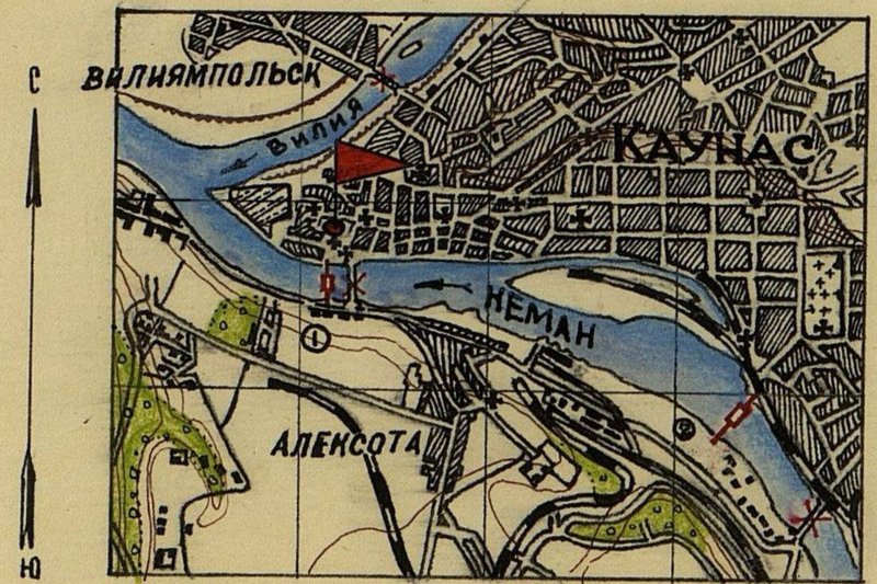 Image: A copy from the map No. 34-48-Battalions showing the places of ferry crossings, directed by 28 Red Army soldiers of the battalion