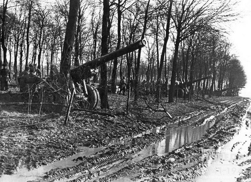 Soviet artillery in firing positions near Berlin