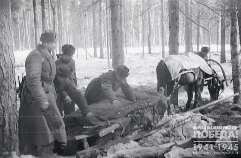 Preparation of a sled for evacuation of the wounded off the battlefield