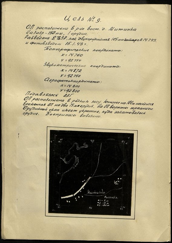 Оригинальный образ: Цель № 9. Огневая позиция расположена в районе вост. д. Митинка. Калибр - 105 мм, 1 орудие