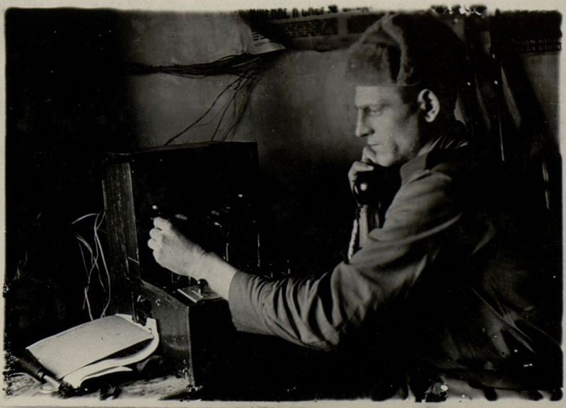 Image: Red Army signalman Persheev at the commutator of the communications center