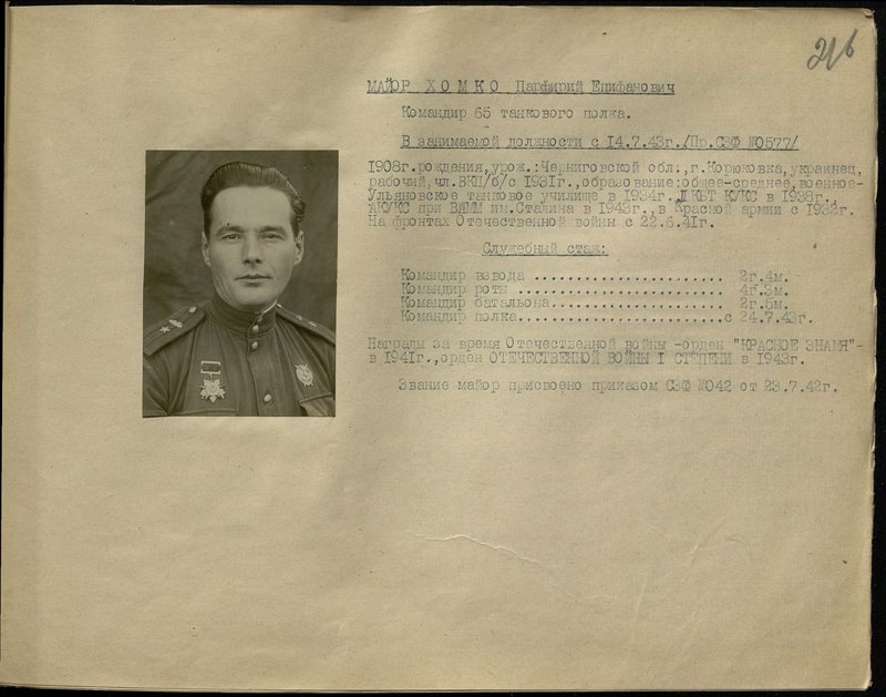 Original image: Major Khomko Parfiry Epifanovich. Commander of the 65th tank regiment