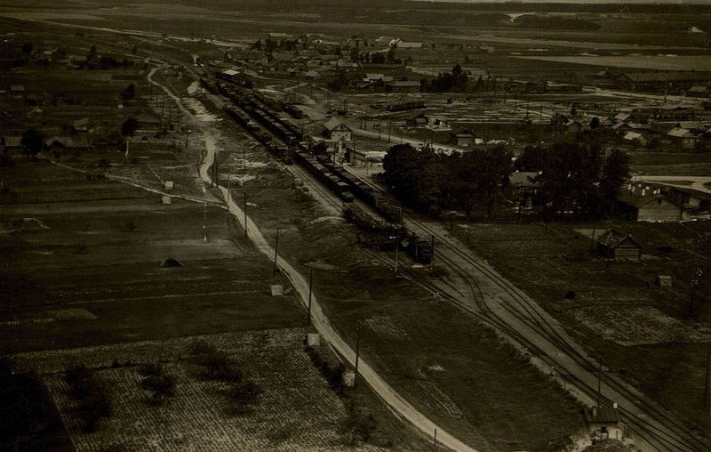 Image: General view of the railway sanitation. Shklov from the air with the enemy train echelons left on it as a result of aviation operations. The greatest destruction is visible in the southern part of the station