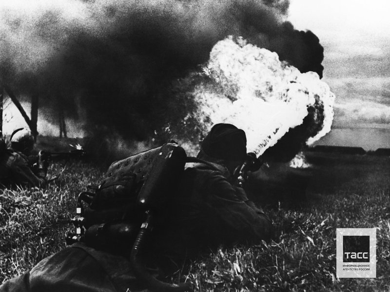 Soldier with flamethrower, 1943. Photo by Georgy Konovalov/TASS