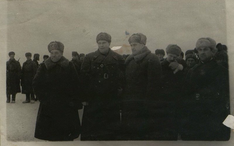 Image: The Army Command, Major General Zhadov and his Deputy Major General Kozlov, are watching the movement of 16,000 columns of captured German soldiers and officers near Orlovka, taken from the Stalingrad Tractor Plant on February 2, 1943.