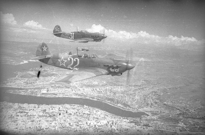 Yakovlev Yak-9D aircraft in the sky over Sevastopol